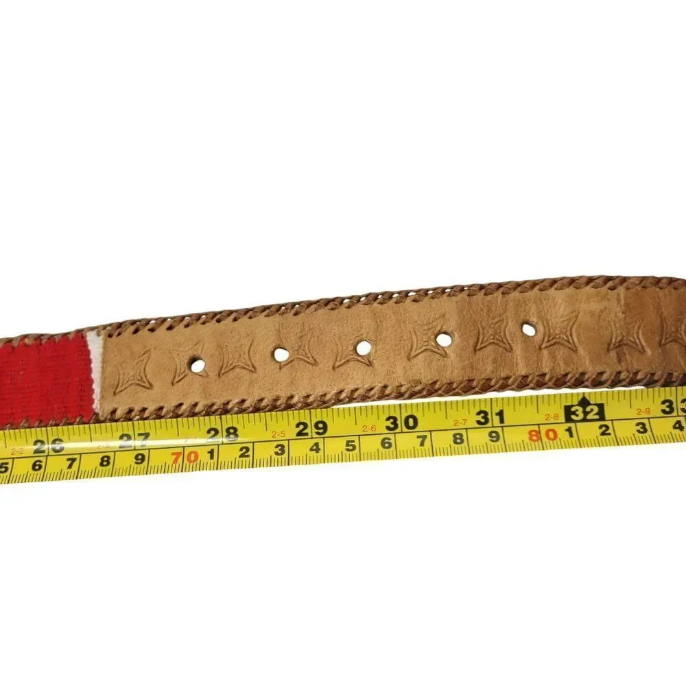 Vintage Handwoven Leather Patchwork Textile Belt M Southwestern‎ Colorful